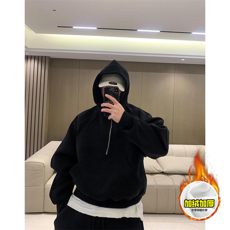 480G重磅加绒硬挺boxy男女秋冬美式高街结构半拉链卫衣开衫厚外套,女装短外套,电商A486