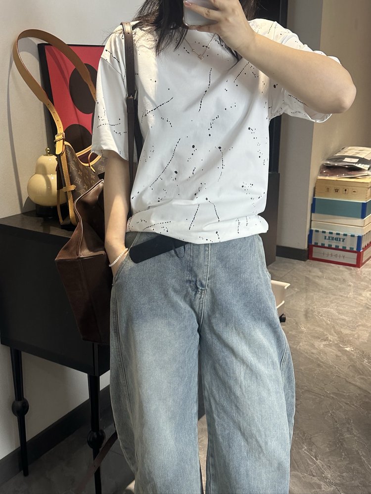 时尚立体扎染设计圆领T恤2025新款宽松休闲短袖上衣潮牌设计感T恤,女装T恤,沐策羊绒