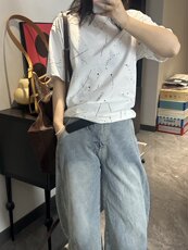 时尚立体扎染设计圆领T恤2025新款宽松休闲短袖上衣潮牌设计感T恤，女装T恤，沐策羊绒