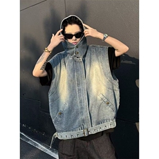 美式复古水洗做旧连帽马甲潮宽松休闲时尚夹克外套，男装夹克，星座410-7