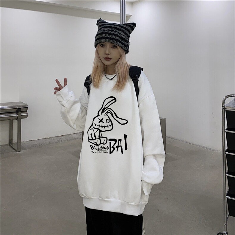 INS潮流街头嘻哈创意小兔印花宽松百搭加绒圆领卫衣EE013-P45,男装卫衣,星座911-3