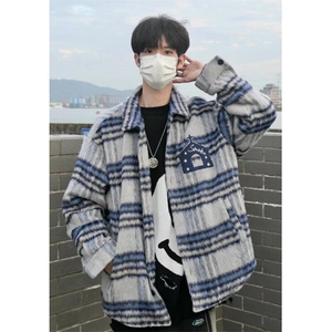 小香风外套男装秋冬新款翻领男式夹克上衣印花痞帅炸街J2218