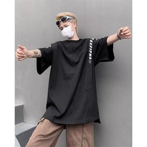 假两件抗皱短袖男夏季设计感时尚潮流正肩t恤美式潮牌重磅五分袖图片