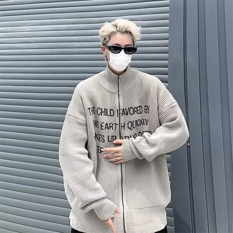 双拉链针织开衫男女韩版潮字母宽松百搭2024秋冬ins毛衣MZ509-P61，男装针织衫/毛衣，星座412-3