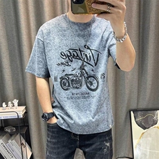 2025夏季新款男士百搭重工字母钢印短袖T恤时尚休闲圆领套头上衣，男装T恤，星座506A