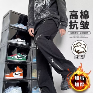 美式高街Vibe风拉链牛仔裤ins潮牌喇叭裤加绒阔腿裤K6087-P48网图图片