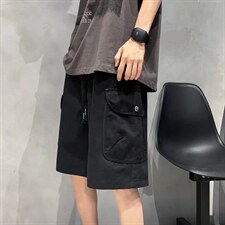 夏季潮流宽松抽绳五分休闲阔腿裤机能工装大口袋短裤男 K3244-P35图片