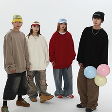 抖音得物高品质二开支持退换25秋冬全棉宽松圆领纯色卫衣HM07，男装卫衣，电商A486