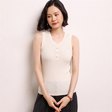 68支精纺薄款背心女秋季U领纽扣内搭无袖吊带针织打底，女装羊绒衫，江帆羊绒