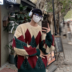 设计感毛衣男冬季美式慵懒情侣针织衫撞色圆领上衣潮MY05734-P52图片
