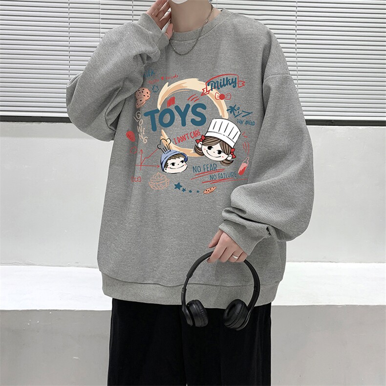 5XL华夫格卫衣男大码胖子圆领长袖t恤HW76385-P30加绒款-P40,男装卫衣,电商A040