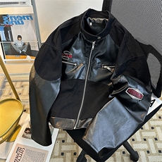 美式复古pu皮机车服夹克男春秋新款设计感小众宽松休闲短款外套潮，男装夹克，星座1013
