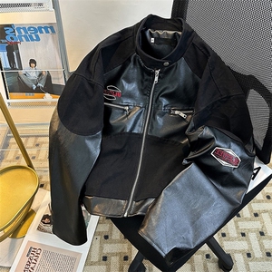 美式复古pu皮机车服夹克男春秋新款设计感小众宽松休闲短款外套潮图片