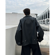 2025春装Cleanfit短宽可拉红内里皮衣外套pu皮夹克A025-Y95-P80，男装夹克，电商A025