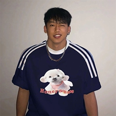 夏季美式高街重磅纯棉三条杠织带撞色男女短袖T恤ZD510-特P30，男装T恤，电商A486