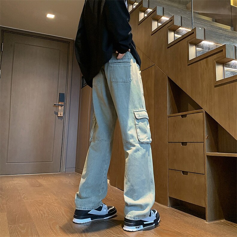 拼接工装水洗复古牛仔裤潮流多口袋休闲hiphop裤子男女潮178/P60,男装牛仔裤,星座506
