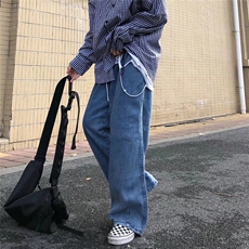 复古阔腿裤子男女美式高街hiphop纯色拖地牛仔裤男宽松直筒裤男女，男装牛仔裤，星座601-2