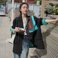 现货春秋装新款撞色拼接设计感上衣西装外套女潮182-8355P115K168，女装西装，浙宝182A