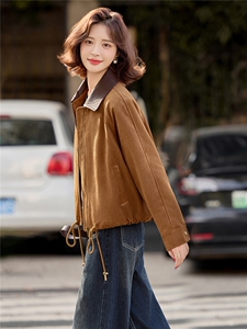 麂皮绒夹棉外套女2025冬季新款小个子棉服女翻领撞色帅气百搭外套图片