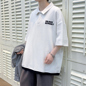 夏季青少年假两件印花半袖百搭港风翻领T恤短袖 1500-P45 控价68图片