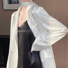 春装新款缎面纯色西装女宽松长袖外套上衣高级通勤正肩西服外搭女，女装西装，佳绒高端店
