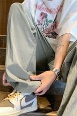 简约休闲风宽松垂感直筒裤男女松紧腰长裤卡其色K72052-特价P40，男装休闲裤，电商A007