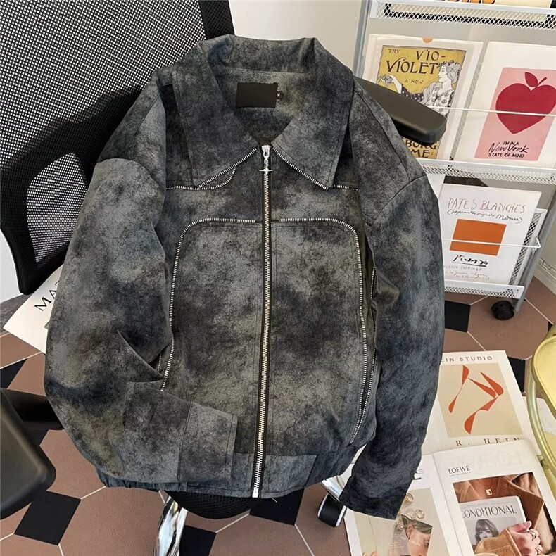 cleanfit痞帅皮衣外套男女解构设计短款夹克复古风机车服~JK9339图片