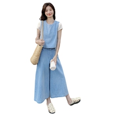 减龄时尚牛仔背心阔腿裤套装女夏ootd穿搭减龄三件套今年流行爆款，女装套装/套裙，2C012