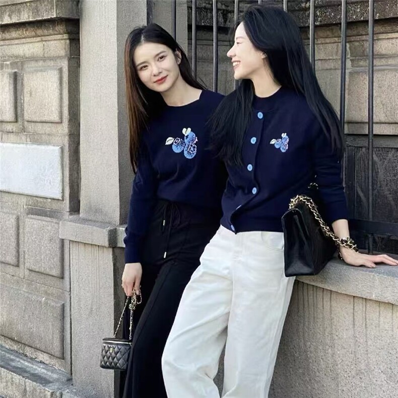 2025年秋季通勤单件长袖蓝莓提花套头休闲/淑女,女装羊毛衫,百纯羊绒