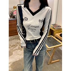 EE148-P55螺纹210克长袖t恤女装春秋薄款修身打底衫翻领上衣，男装T恤，星座911-3