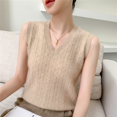 2025年秋季新款百搭女士12针全身扭花V领马甲，女装羊绒衫，百越羊绒