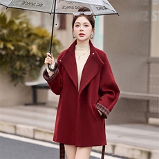 米色拼接格子毛呢外套女秋冬2025新款韩版小个子气质显瘦呢子大衣，女装羊绒大衣，尚娜萱