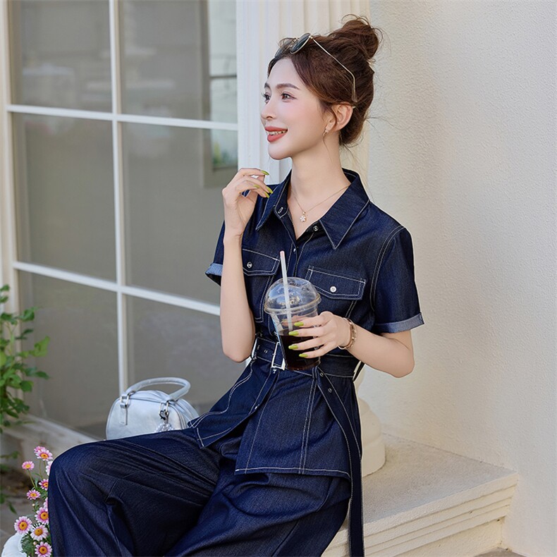 （新款现货）天丝牛仔套装女2026夏季穿搭短袖上衣阔腿裤潮两件套,女装套装/套裙,印象茜
