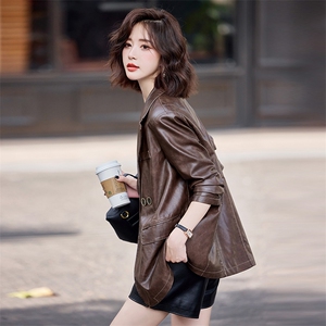 海宁真皮皮衣女2025新款春秋高级感绵羊皮中长款宽松西装女士外套图片