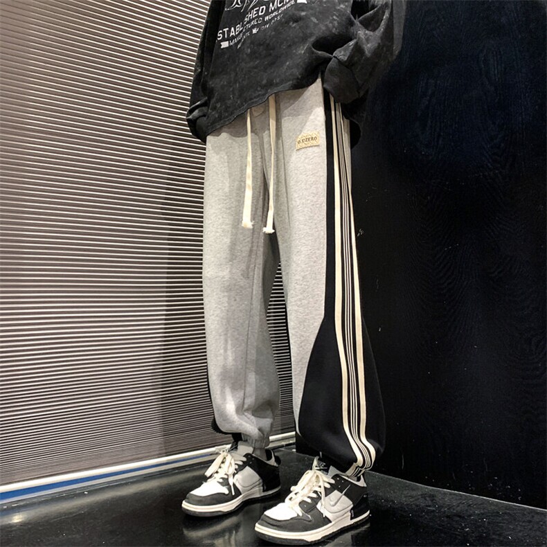 上新青少年纯棉休闲裤潮牌拼色运动裤子XZ301b-2-CK652特P43,男装休闲裤,星座301B-2（原A443-1）