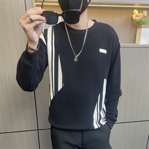 W3287-特P50社会小伙卫衣男男士撞色拼接个性长袖T恤潮牌潮流修身图片