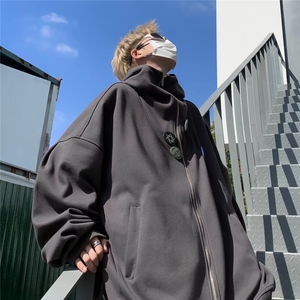 美式加厚拉链连帽开衫灰色卫衣男 送徽章 Y7701 P63图片