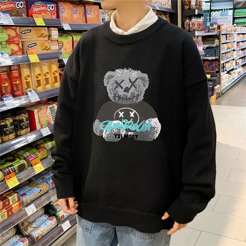 1港风日系宽松休闲情侣套头印花加厚毛衣男外套7687P48加绒P55,男装针织衫/毛衣,星座226-2