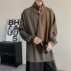 春装2025新中式风设计感男女拼接立领衬衫质感小众高级感衬衣，男装衬衫，星座909