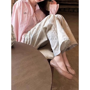 牛仔裤女宽松直筒裤子春夏新款设计感涂鸦印花长裤设计感拖地裤薄图片