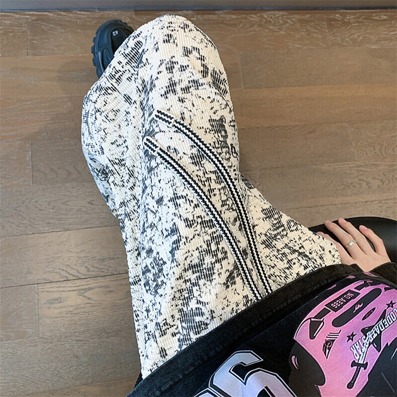 K9091/P45春装新款玉米粒灯芯绒扎染宽松直筒裤休闲裤男潮阔腿裤，男装休闲裤，电商A141