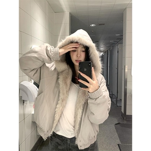 现货高品质美式高街冬季重磅硬挺短款座山雕毛领棉衣男女加厚外套