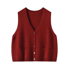 优雅休闲高级感新中式镂空双兜马甲，女装马甲，温伦斯特羊绒