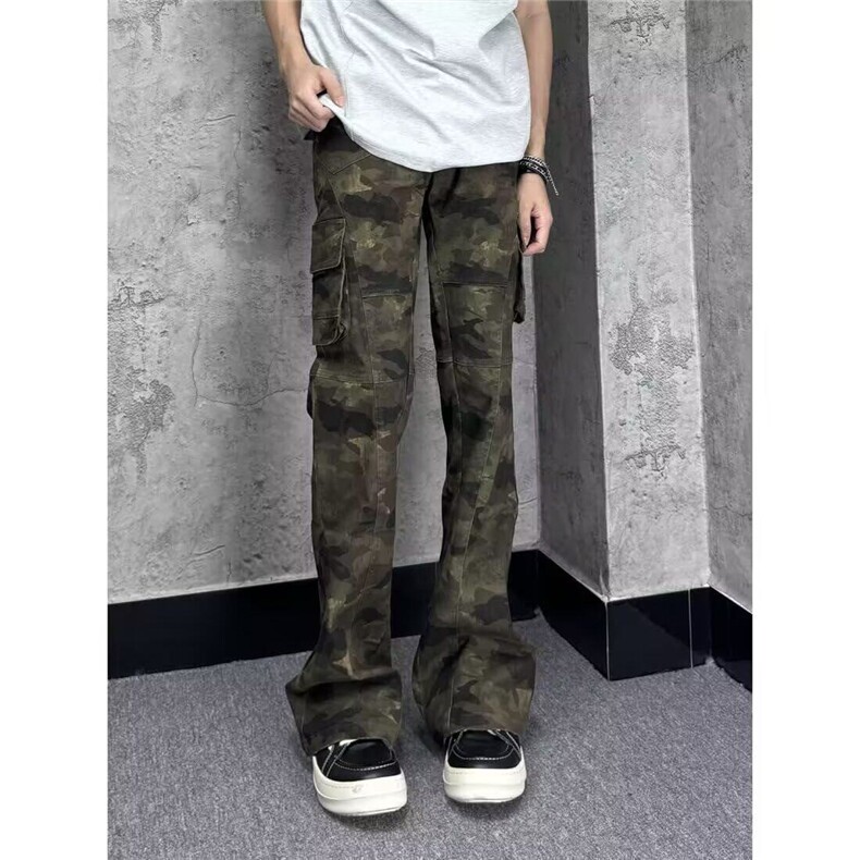 美式复古多口袋迷彩工装牛仔裤男女弹力款修身直筒微喇裤XN7018，男装休闲裤，星座1116A（原606A-3）