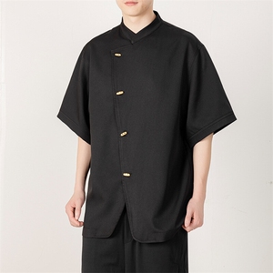 冰丝现货夏季新款风大码立领木头扣子短袖衬衫T2522-P60控89图片