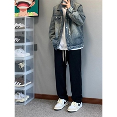 垫肩牛仔外套男水洗复古拉链设计感休闲工装夹克上衣JN1220，男装夹克，星座1116A（原606A-3）