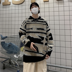 B208-P48美式潮牌撞色软糯毛衣男秋冬慵懒风圆领宽松休闲针织衫，男装针织衫/毛衣，星座512-6