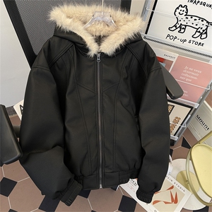 美式高街解构毛领连帽棉服男女cleanfit宽松潮流棉衣M0276-P140图片