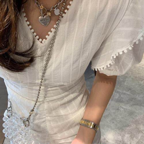 V领泡泡袖连衣裙，女装连衣裙，XTZ style