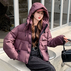 现货可推2025冬装新款气质加厚白鸭绒保暖短款连帽羽绒服女，女装羽绒服，时尚风爆